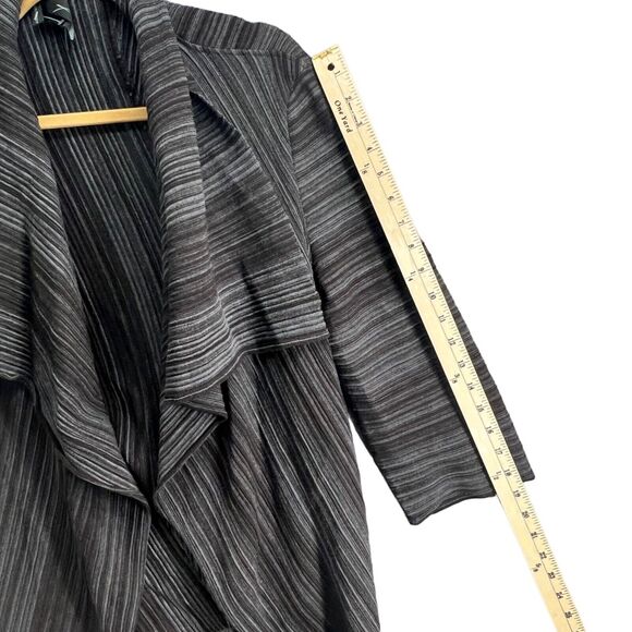 Fusun Cardigan Sweater L Brown Gray Abstract Stripe Merino Wool Open Lagenlook - Picture 9 of 16